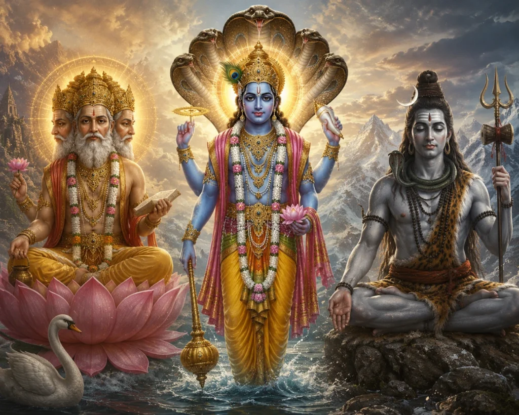 The Trimurti: Brahma, Vishnu, and Shiva