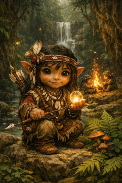 Yunwi Tsundi, the small Cherokee spirit known for its elusive nature and deep connection to the forest