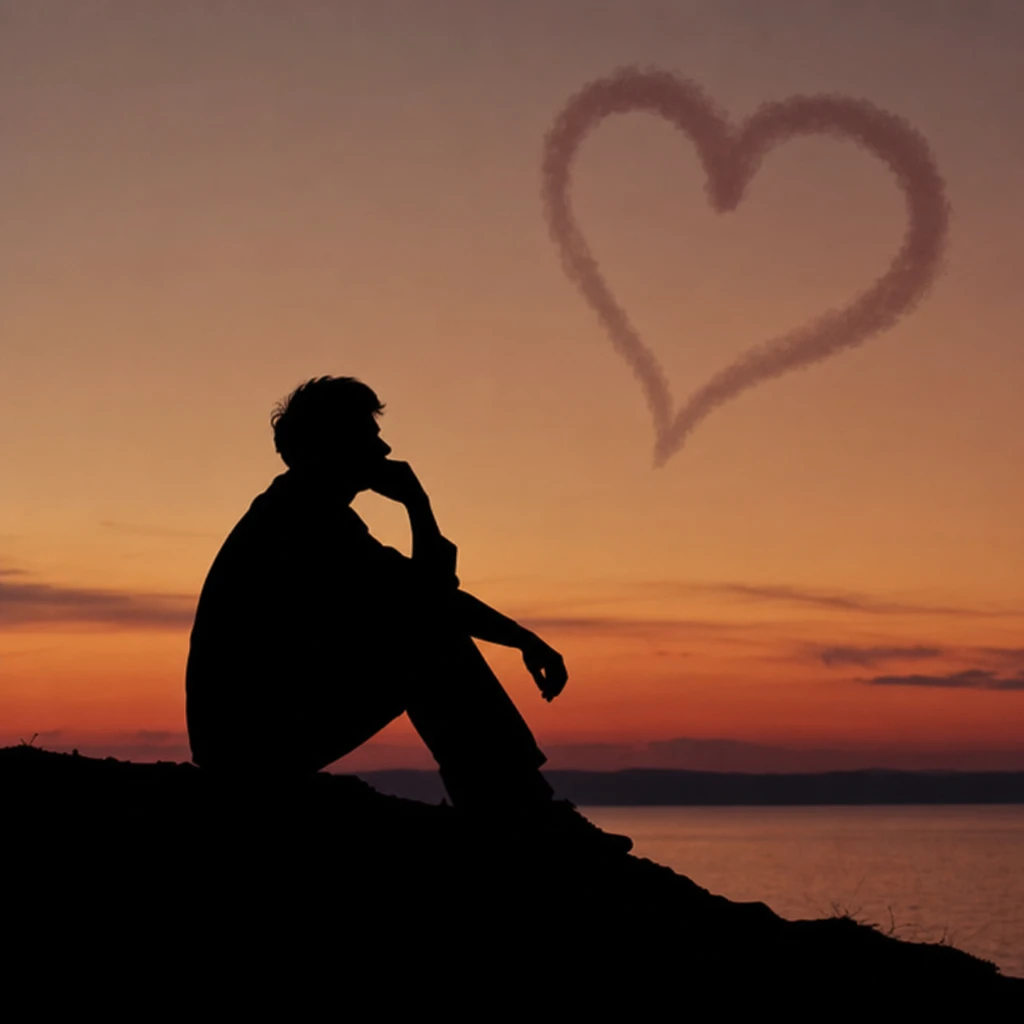 Silhouette of a man pondering love