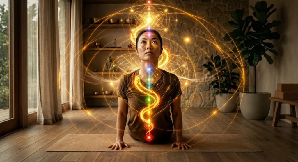 cobra variant with eyes open gazing upwards intense awareness Kundalini activation dramatic portrait