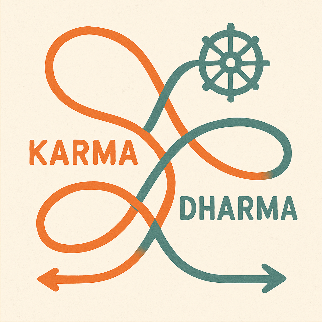 Illustration of karma and dharma as intertwined paths
