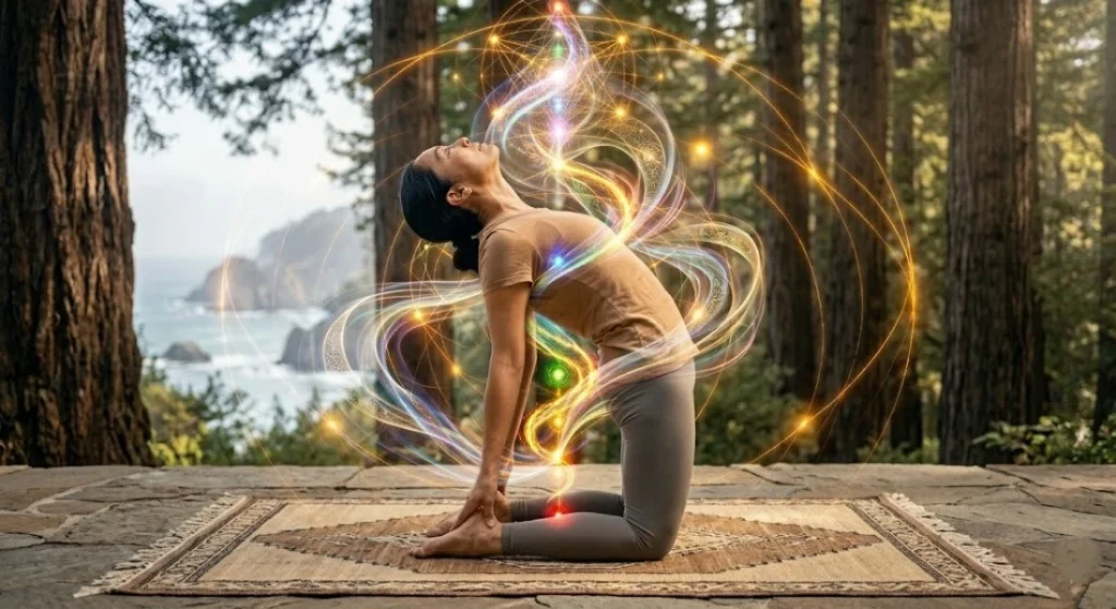 ustrasana camel pose deep vulnerability backbend trust in the unknown natural world background